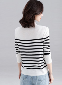 High Collar Striped Color-blocked Sweater