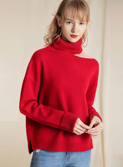 Turtleneck Off Shoulder Loose Pullover Sweater