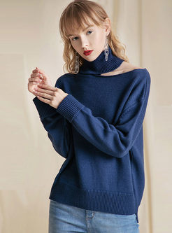 Turtleneck Off Shoulder Loose Pullover Sweater