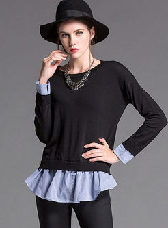 Black Long Sleeve Pullover Patchwork Sweater