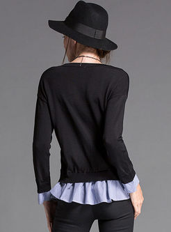 Black Long Sleeve Pullover Patchwork Sweater