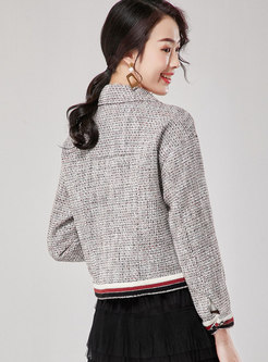 Lapel Tweed Color-blocked Short Coat 