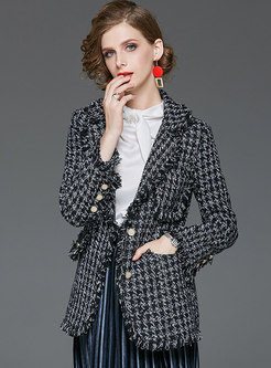 Fashion Notched Tweed Blazer Coat