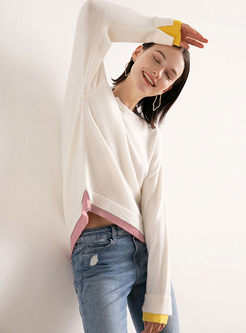 O-neck Color-blocked Pullover Loose Sweater