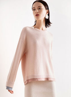 O-neck Color-blocked Pullover Loose Sweater
