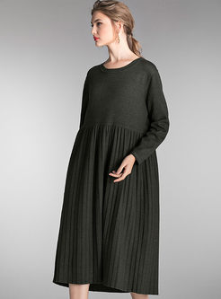Plus Size O-neck Long Sleeve Sweater Dress