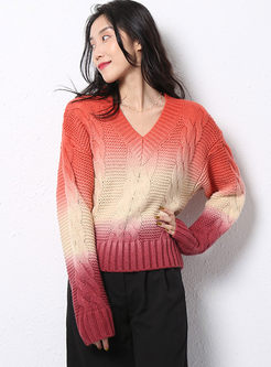 Gradient Color Pullover Loose Sweater