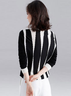 Casual O-neck Stripe Loose Pullover Sweater