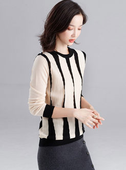 Casual O-neck Stripe Loose Pullover Sweater