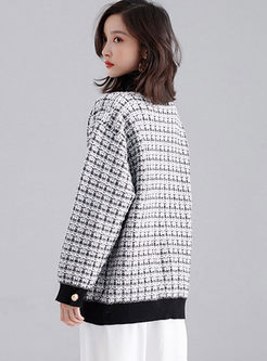 V-neck Plaid Loose Sweater Coat