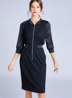 V-neck 3/4 Sleeve Slim Bodycon Dress