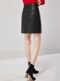 High Waisted Asymmetric PU Mini Skirt