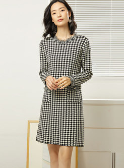 Houndstooth Tassel Thick Shift Dress