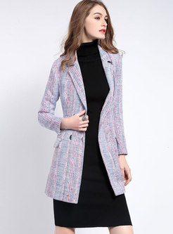 Notched Striped Color-blocked Peacoat 