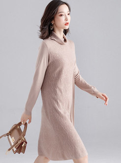 High Collar Pleated Loose Sweater Dress