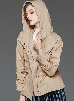 Casual Waist Hooded Coat With Drawcord