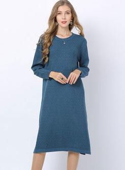 Long Sleeve Pullover Loose Knitted Dress