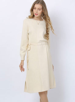 Long Sleeve Pullover Loose Knitted Dress