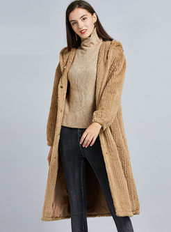 Solid Color Hooded Loose Thick Coat