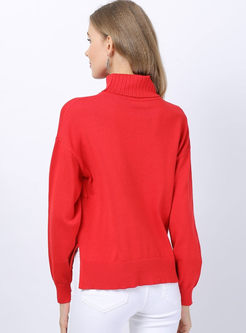 Turtleneck Long Sleeve Pullover Slit Sweater