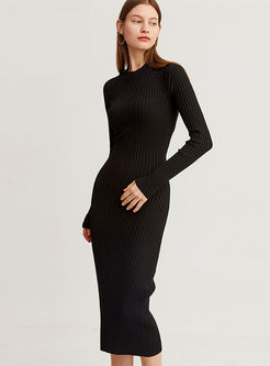 Black Sexy Backless Bodycon Sweater Dress