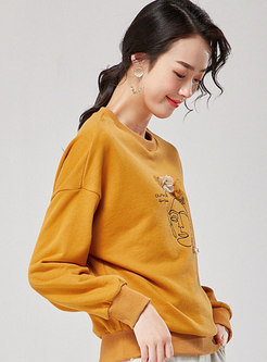 Casual Embroidered Beading Pullover Sweatshirt 
