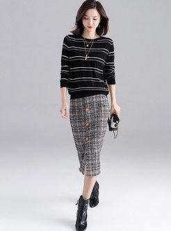 Striped Color-blocked Pullover Loose Sweater 