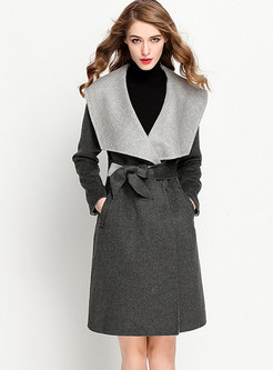 Turn Down Collar Thick Coat With Belt