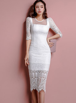 Sexy Lace Patchwork Openwork Bodycon Dress 