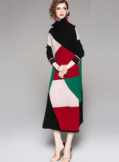 Muti-color Long Loose Sweater Dress 