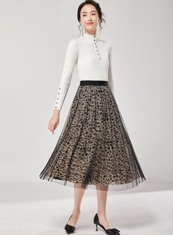 Leopard Mesh A Line Skirt