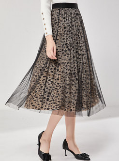 Leopard Mesh A Line Skirt