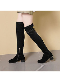 Square Heel Tie Long Boots