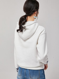 Letter Embroidered Color-blocked Hooded Sweatshirt