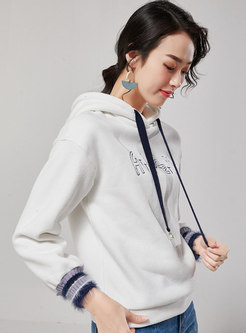 Letter Embroidered Color-blocked Hooded Sweatshirt