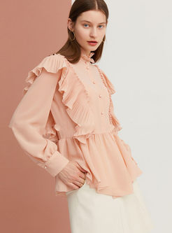 Court Standing Collar Pullover Chiffon Blouse