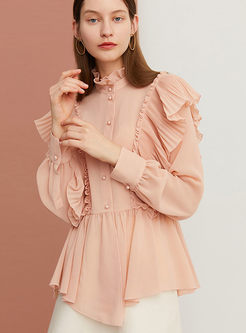 Court Standing Collar Pullover Chiffon Blouse