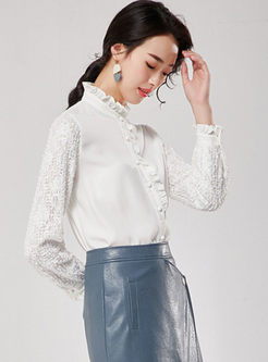 White Long Sleeve Lace Patchwork Blouse