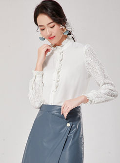 White Long Sleeve Lace Patchwork Blouse