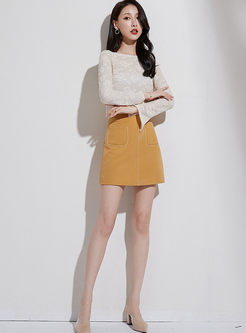 Brief Solid Color O-neck Pullover Blouse