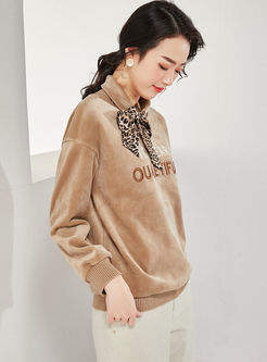 Standing Collar Letter Embroidered Sweatshirt