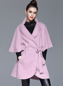 Pink Lapel Cloak Sleeve Wool Blended Coat