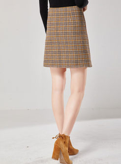 High Waisted Plaid Asymmetric Mini Skirt