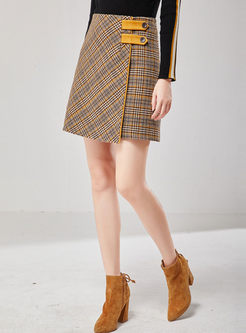 High Waisted Plaid Asymmetric Mini Skirt