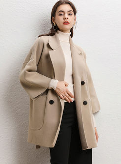 Solid Color Notched Wool Blended Coat