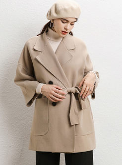 Solid Color Notched Wool Blended Coat
