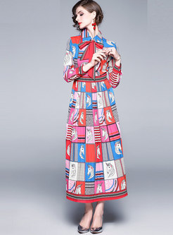 Lapel Plaid Print Maxi Dress 