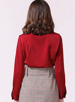 Solid Color Diamond Tie Straight Blouse