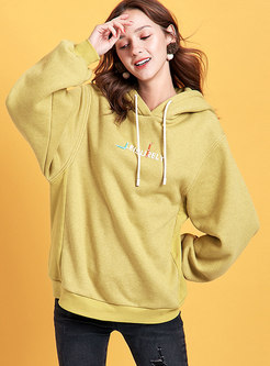 Letter Embroidered Hooded Straight Sweatshirt