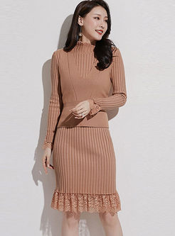 Long Sleeve Slim Sweater Dress With Vest